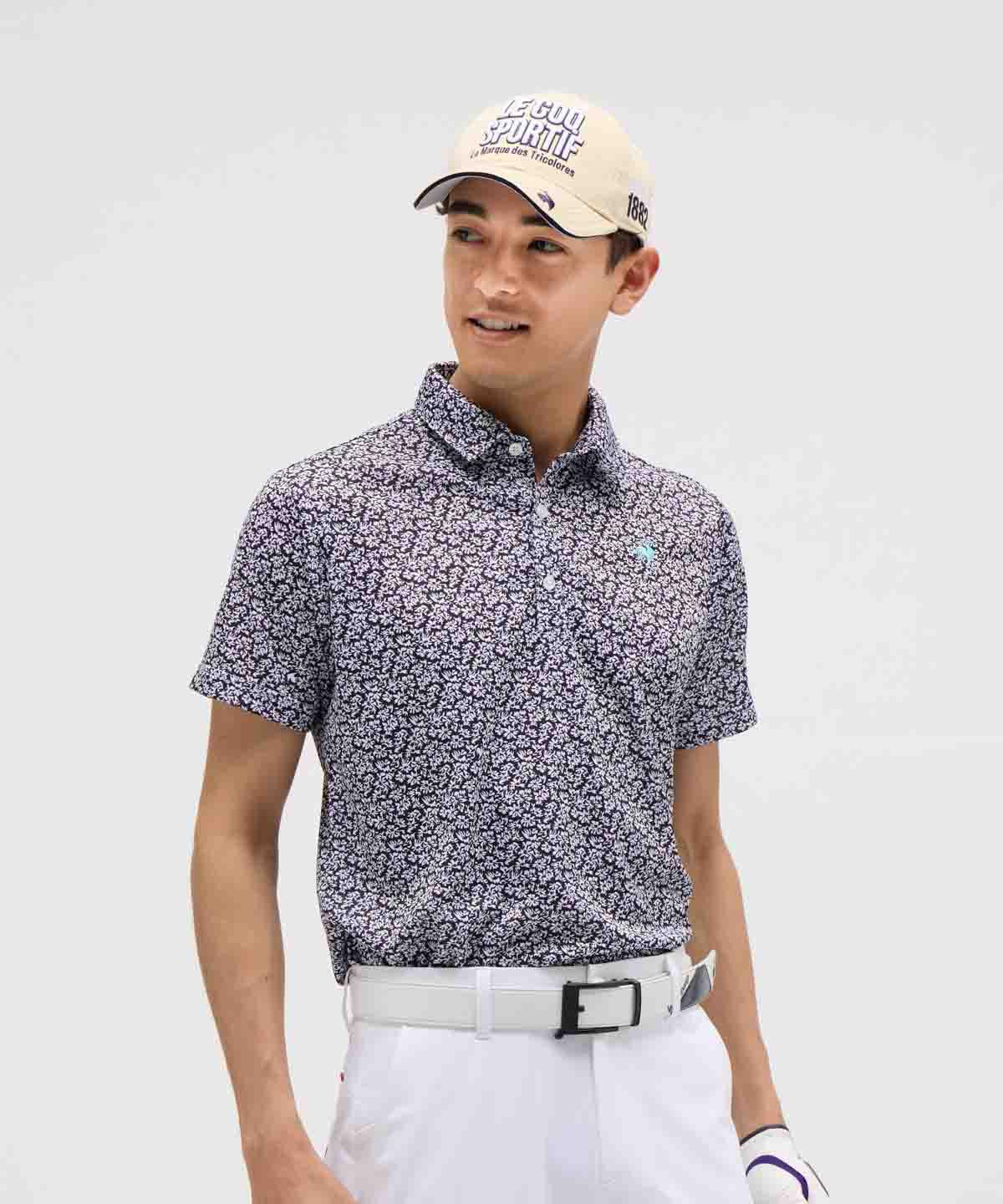 【公式】ルコックスポルティフ ゴルフ le coq sportif golf 小花柄 半袖シャツ 吸汗速乾 UPF15 サンスクリーン メンズ 男性 ポロシャツ ゴルフウェア おしゃれ スポーツ ブランド LG5SHSD7M 2025年春夏モデル