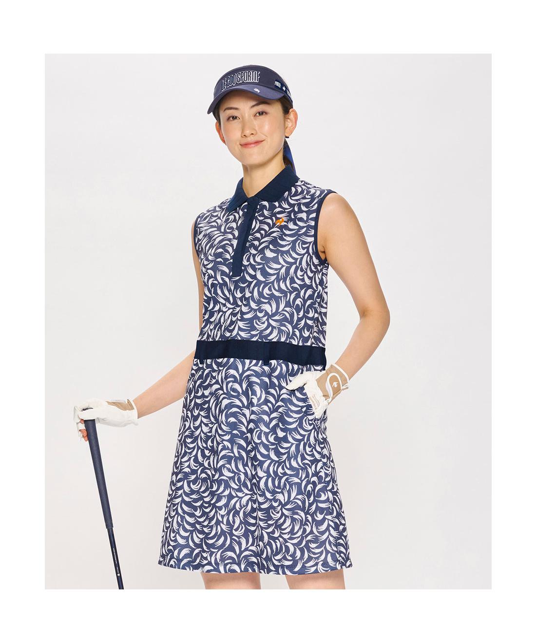 【堅苦しさ】ルコックスポルティフ ゴルフ le coq sportif golf 総柄 ノースリーブ 衣装 レディース お上さん 伸ばすこと 構成成分当たること冷感 構成成分通気 UVとり捨てる UPF15  トップス 襟付き添い人 胴締め繰り返し付 LG5SOP80L
