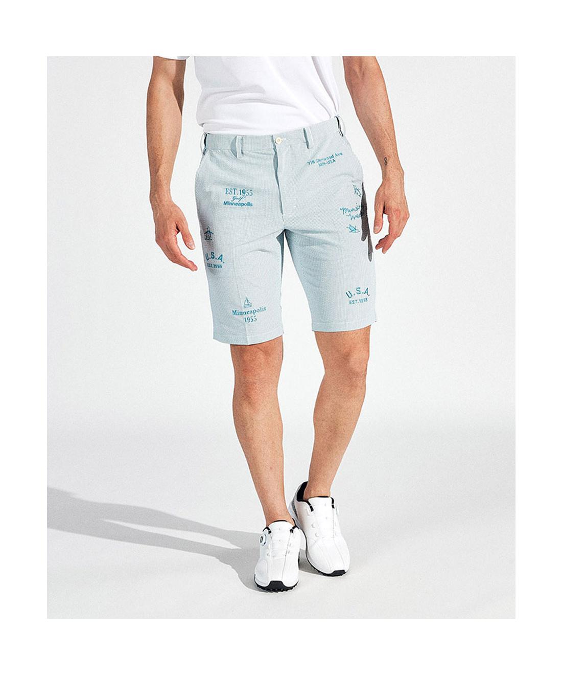 【百貨店大売り出し 30%OFF】【堅苦しさ】マンシングウェア MUNSINGWEAR ウエストフリーシアサッカーストライプ飛び刺しゅう二分の一ズボン下 メンズ 成人男性 遊撃手ズボン下 ボトムス 伸ばすこと ウエストサイドゴム ゴルフ 今めかしい 運動競技 ブランド名 MG5SHP23M 2025年春夏ひな形