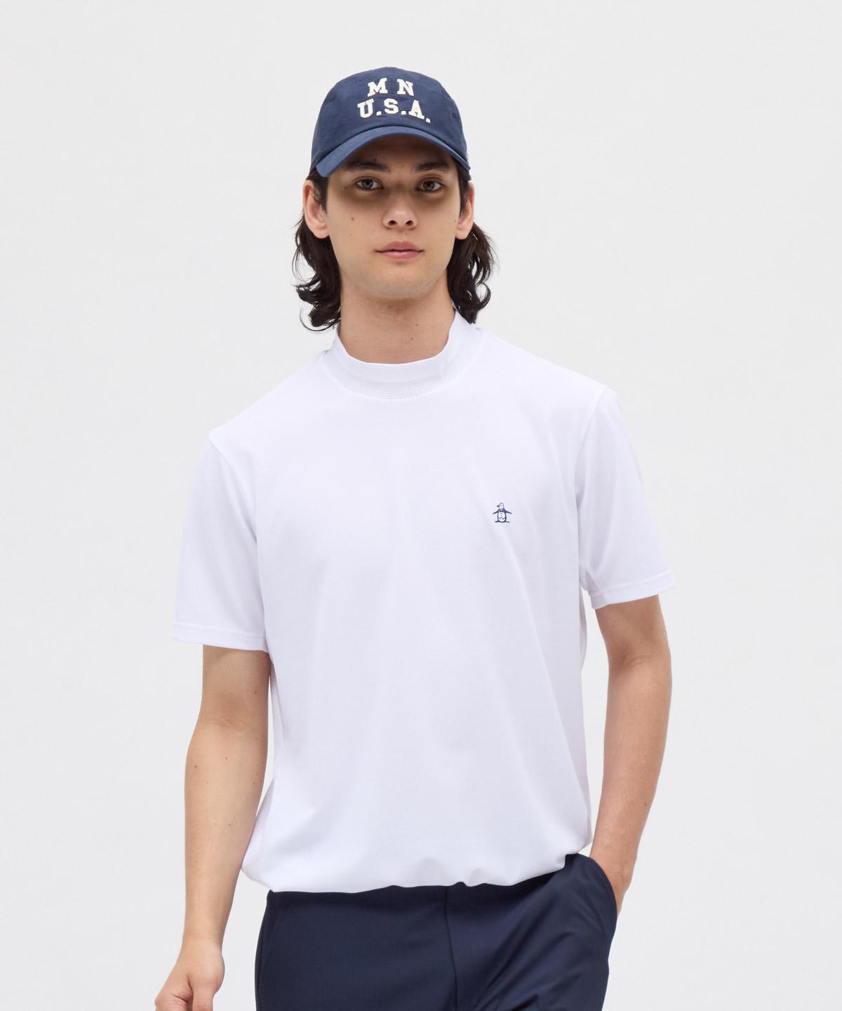 【百貨店大売り出し 30%OFF】【堅苦しさ】マンシングウェア MUNSINGWEAR 肌面素っ気ない フィラシス鹿の子 ロゴタイプ刷り上げる半袖モックネックシャツ メンズ 成人男性 吸汗速乾 伸ばすこと ゴルフ MG5FHS23M 2025年秋冬真似形
