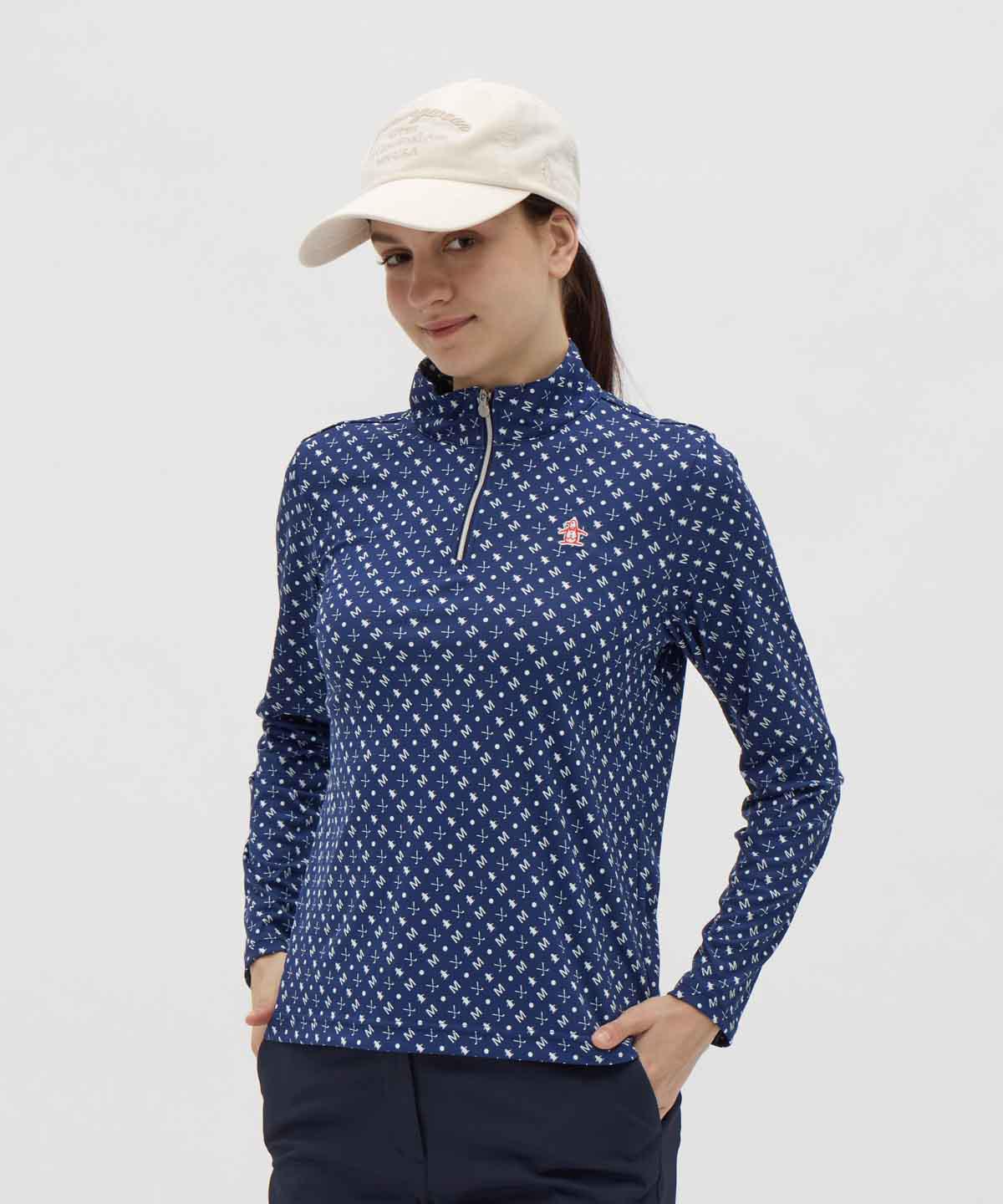 【公式】マンシングウェア MUNSINGWEAR Sunscreen NIR プリントハーフジップ長袖シャツ レディース 女性 吸汗速乾 UV クーリング ストレッチ ゴルフ 2025年秋冬モデル MG5FLS21L｜デサント公式通販　店