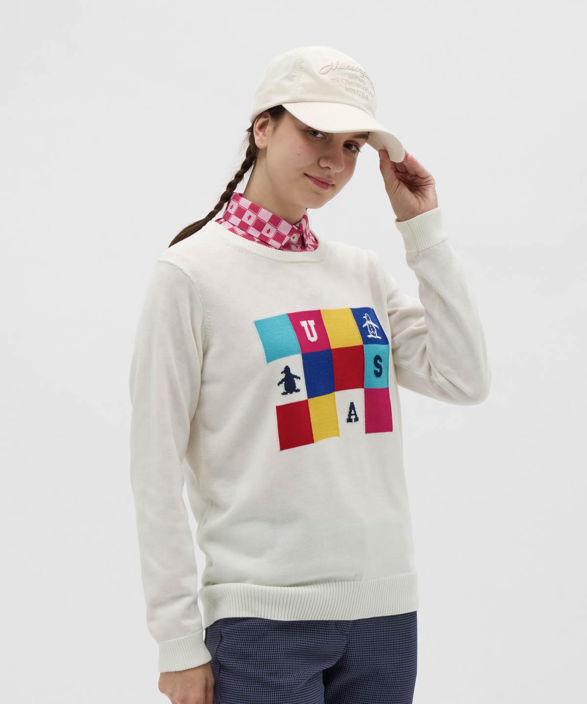 【堅苦しさ】マンシングウェア MUNSINGWEAR ブロッキングジャカードクルーネックセーター レディース お上さん 室内用便器可 軽さ 編み物 ゴルフ 日常使い走り 今めかしい MG5FST81L