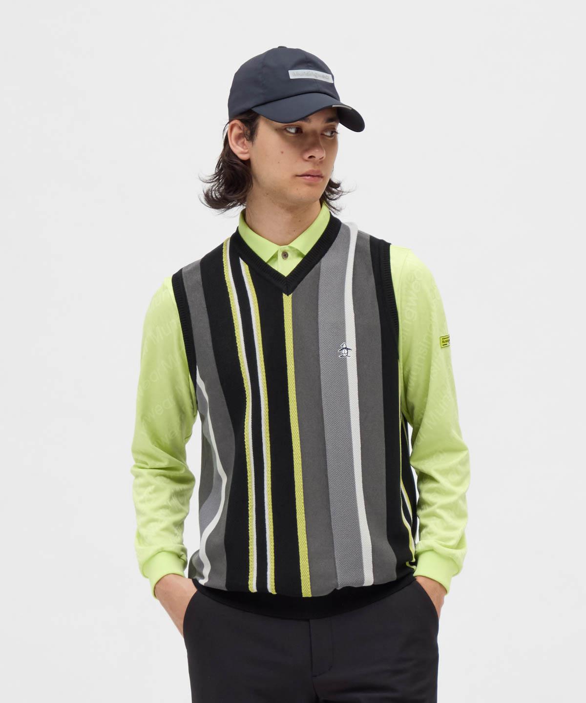 【百貨店大売り出し 40%OFF】【堅苦しさ】マンシングウェア MUNSINGWEAR マルチストライプニットベスト メンズ 成人男性 室内用便器可 袖なし 重ね着 ゴルフ 今めかしい MG5FVE20M 2025年秋冬ひな形