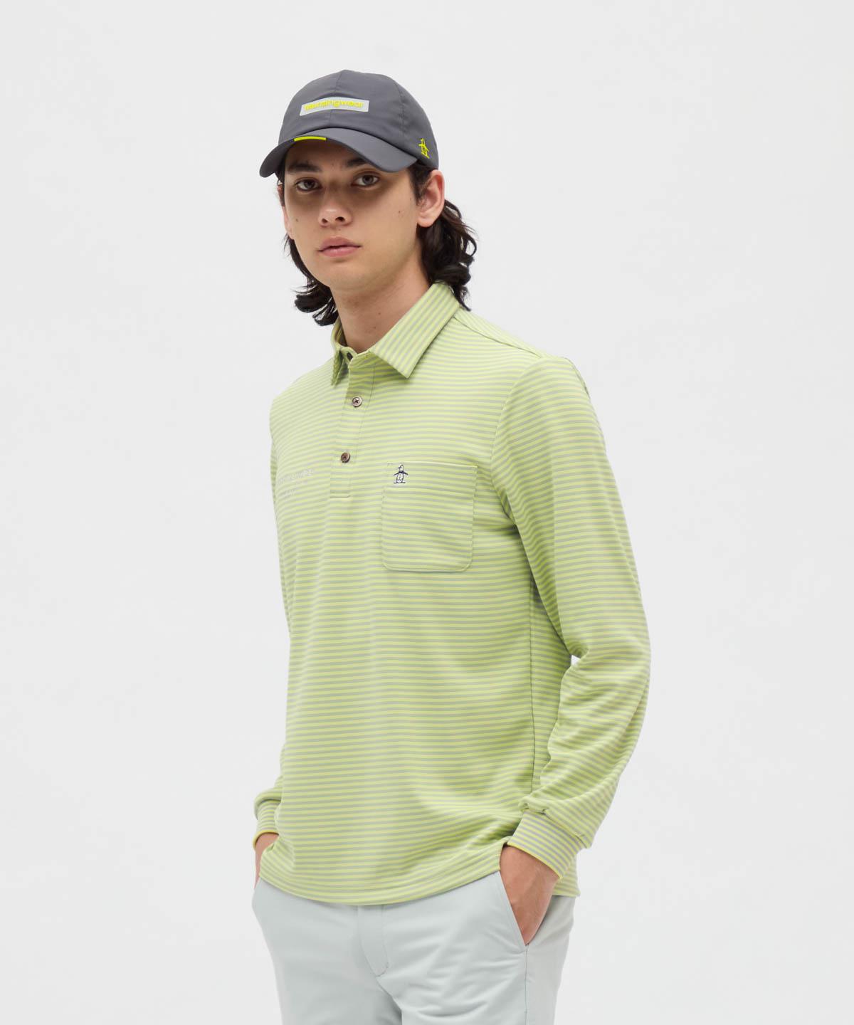 【公式】マンシングウェア MUNSINGWEAR HEAT NAVI ボーダー台衿付き長袖ポロシャツ メンズ 男性 ストレッチ 蓄熱保温 シャツ 胸ポケット付 ゴルフ おしゃれ スポーツ ブランド MG5FLS26M｜デサント公式通販　店