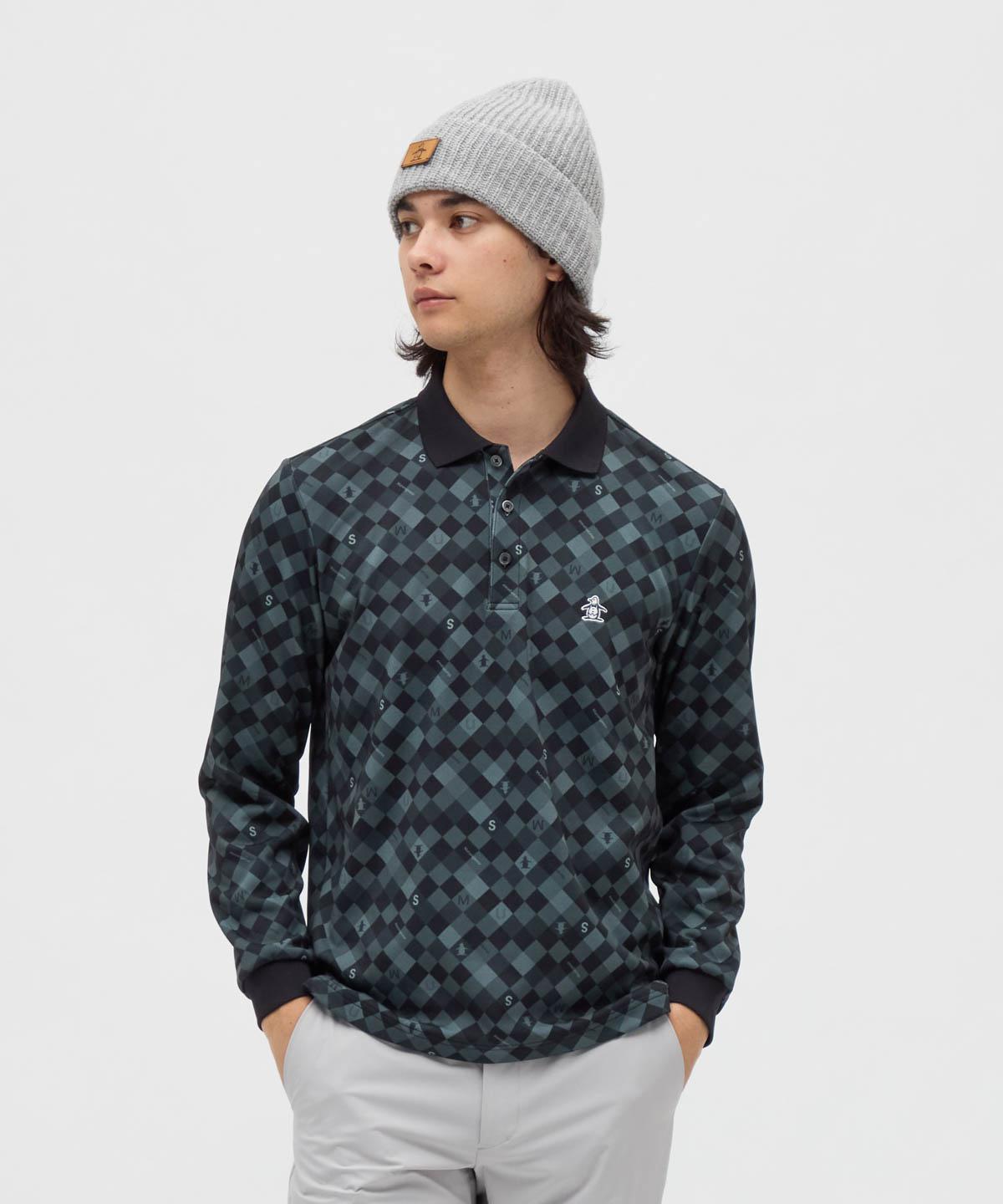 【公式】マンシングウェア MUNSINGWEAR HEAT NAVI バイアスチェックプリント長袖ポロシャツ メンズ 男性 ストレッチ 吸汗 UVカット 蓄熱保温 ゴルフ 2025年秋冬モデル MG5FLS82M