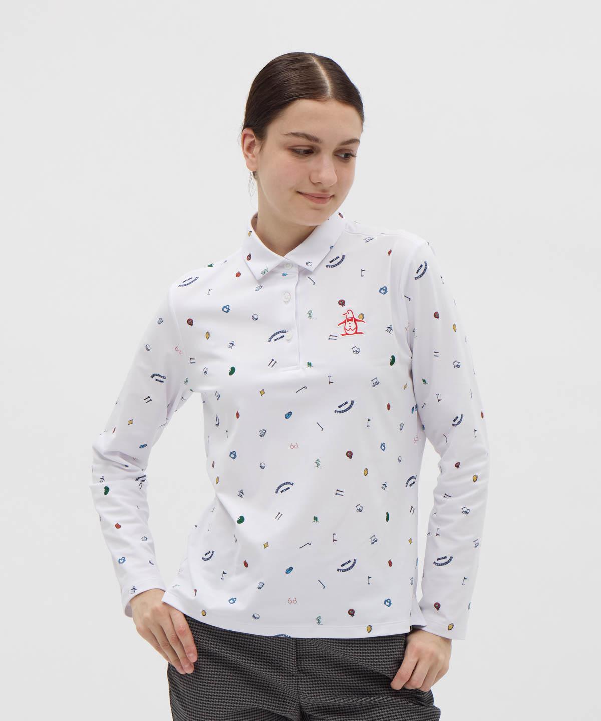【百貨店大売り出し 40%OFF】【堅苦しさ】マンシングウェア MUNSINGWEAR 裏微起毛 飛びアイコン柄刷り上げる長袖スポーツシャツ 日本製 レディース 亭主もち UV撥ねのける UPF50+ 伸ばすこと ゴルフ MG5FLS28L 2025年秋冬ひな形