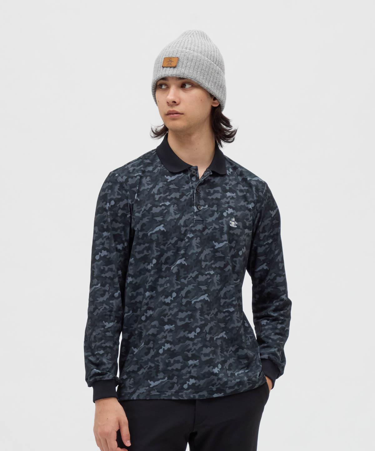 【堅苦しさ】マンシングウェア MUNSINGWEAR ストレッチペンギンカモフラージュプリント長袖スポーツシャツ 総柄 メンズ 成人男性 伸ばすこと UVとり捨てる ゴルフ 今めかしい MG5FLS51M
