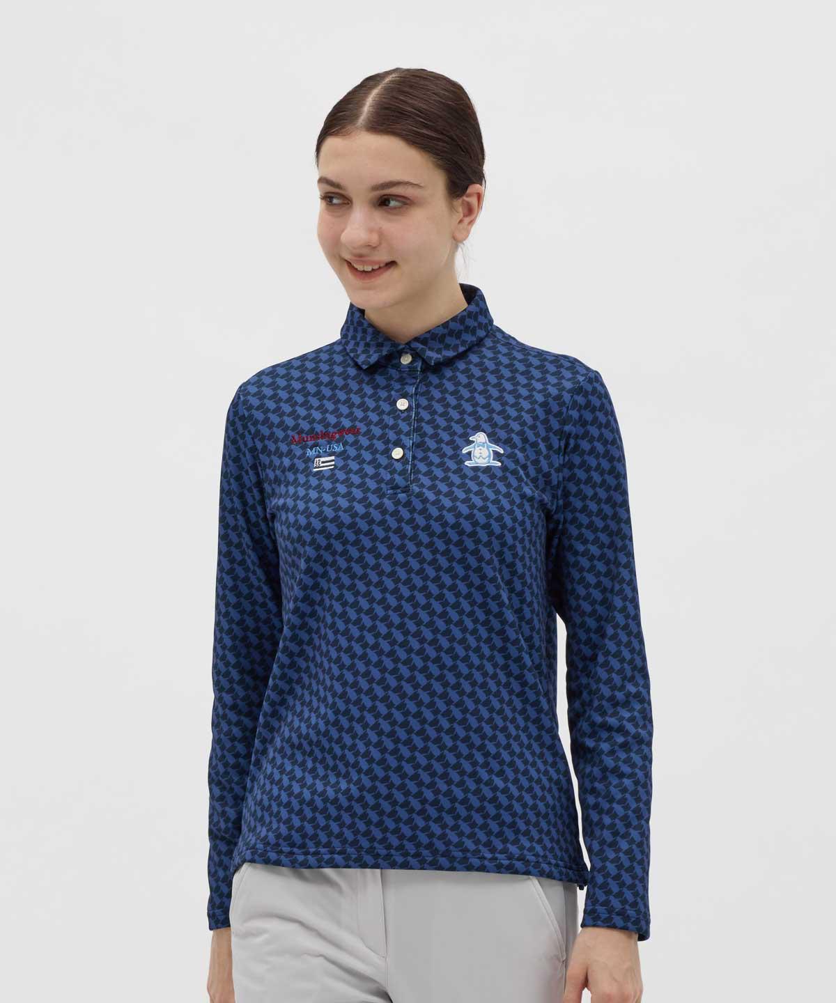 【公式】マンシングウェア MUNSINGWEAR HEAT NAVI プリントテーラーカラー長袖ポロシャツ レディース 女性 蓄熱保温 吸汗 ストレッチ UVカット ゴルフ MG5FLS31L|デサント公式通販 店