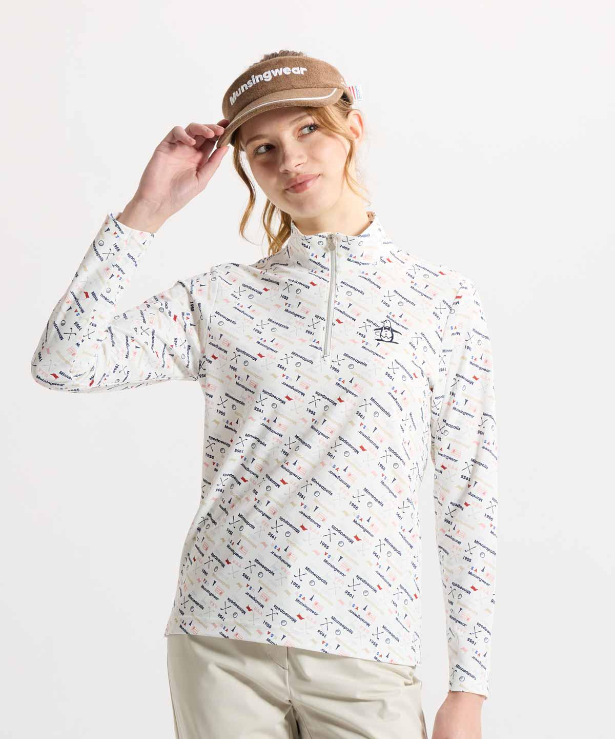 【公式】マンシングウェア Munsingwear Sunscreen NIR プリントハーフジップ長袖シャツ インナー レディース 女性 吸汗速乾 UVカット 遮熱 ストレッチ ゴルフ 2026年春夏モデル MG6SLS35L｜デサント公式通販　店