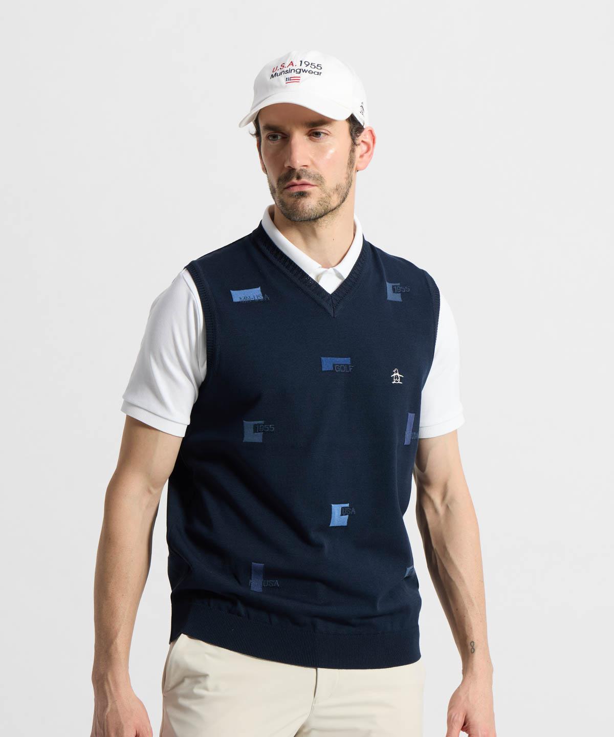 【公式】マンシングウェア Munsingwear 飛びロゴインターシャVネックニットベスト メンズ 男性 手洗い可 重ね着 ゴルフ おしゃれ 日本製 2026年春夏モデル MG6SVE32M