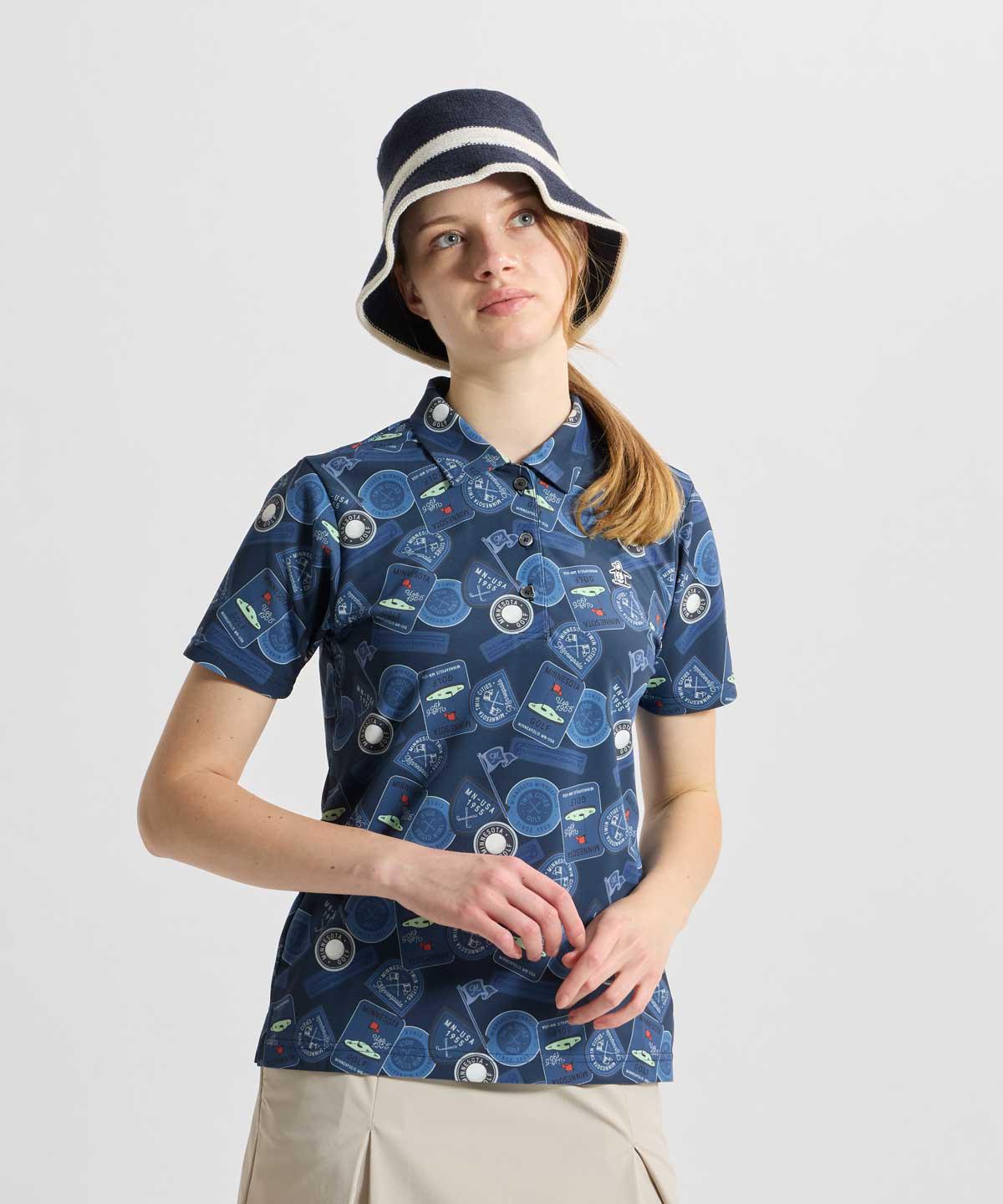 【公式】マンシングウェア MUNSINGWEAR Sunscreen NIR ワッペン総柄プリント半袖ポロシャツ レディース 女性 吸汗速乾 ストレッチ UVカット UPF50 遮熱 ゴルフ おしゃれ 2026年春夏モデル MG6SHS35L