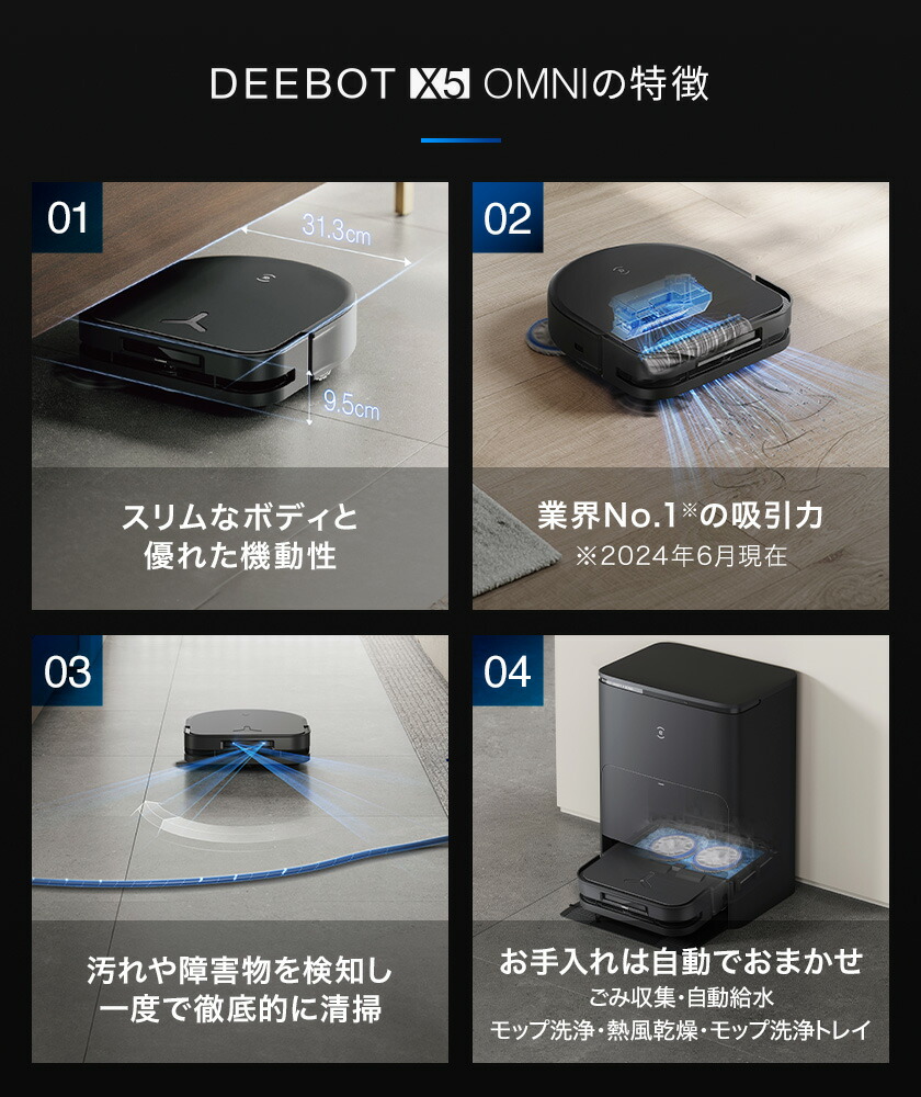 【確認済】ECOVACS DEEBOT X5 OMNI ロボット掃除機 ブラック DEEBOT X5 OMNI （ブラック） お掃除ロボット（自動リフトアップ