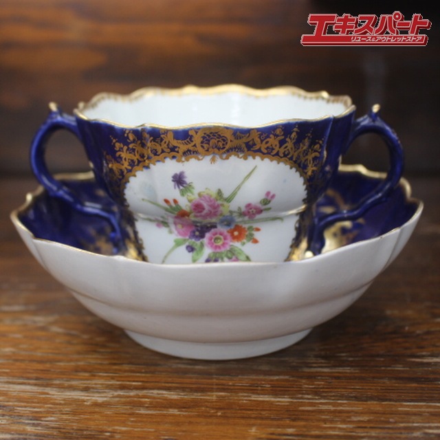 博物館級 1783年 レア ウースター セーブル写し ドクターウォール 三日月刻印 ダブルハンドル カップ＆ソーサー 辻堂店【中古】｜エキスパート店