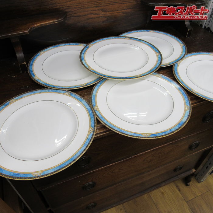 倉入れ品 ウェッジウッド CURZON 約27糎 一皿 6枚仕掛ける ターコイズブルー 金彩 辻堂店【中古】 キッチン用品・食器・調理器具-皿・プレート