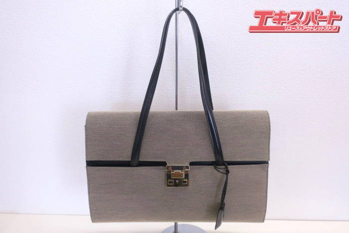 グッチ GUCCI 鍵付き トートバッグ ショルダーバッグ 001-4218 ゴールド金具 グレー 黒 ブラック 戸塚店【中古】｜エキスパート店