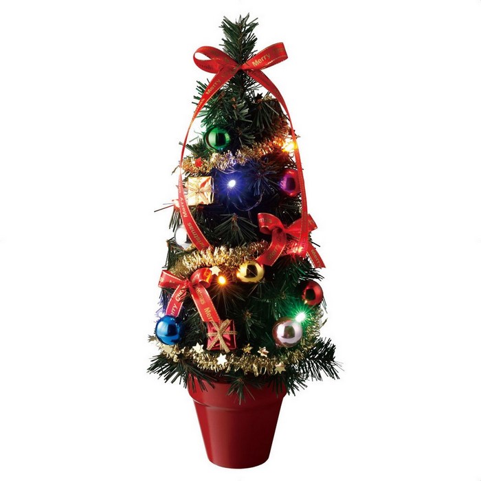 テーブルクリスマスツリー マルチボール 1個鉢付きテーブルツリーを手軽に飾って、クリスマス気分をアップ!LEDクリアライト付きで、リボンやボールやモールのオーナメントも付いたツリーです。クリスマスツリー おしゃれ 北欧 卓上 led