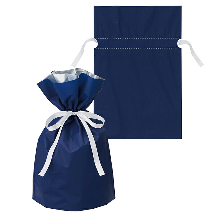 梨地リボン付ギフトバッグ 24cm ネイビー 枚高級感のある梨地素材を使ったリボン付き巾着ギフトバッグ ネイビーの袋にシルバーのリボン付き 底マチがあります ラッピング 袋 かわいい おしゃれ ギフト 不織布 巾着 Concertideas Com