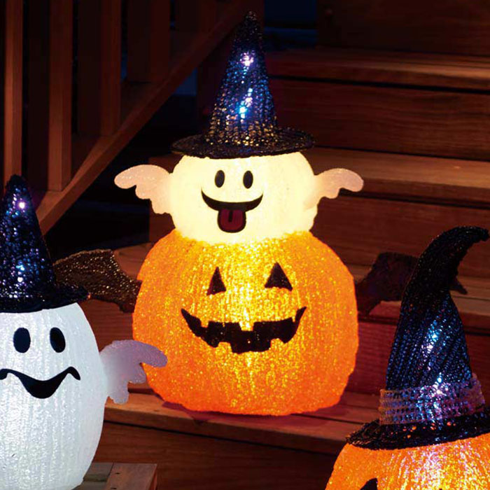 LEDライト ゴーストパンプキン 1台かぼちゃの上におばけが乗ったモチーフライト。店先に飾ってハロウィンを演出!ハロウィン 装飾 飾り 雑貨 オブジェ ディスプレイ LED ライト イルミネーション