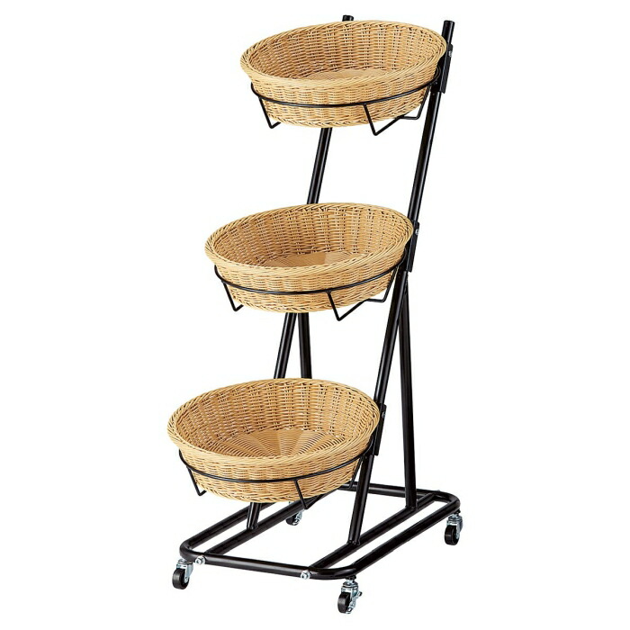 楽天市場】PP製バスケット付き3段スタンド 角型 ブラック 1台店頭や