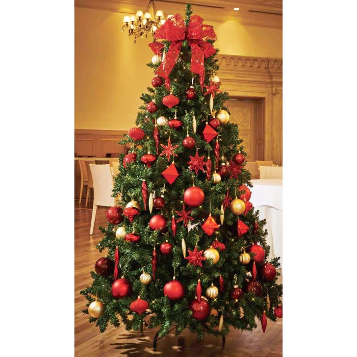 ゴージャスクリスマスツリーセット レッド 高さ240cm<br><br>ラグジュアリー感あふれる王道のツリーセット。伝統的な赤の装飾をベースにゴールドが煌めきます。<br><br>送料無料 クリスマスツリー 大型 おしゃれ 北欧 イルミネーション ライト 光る