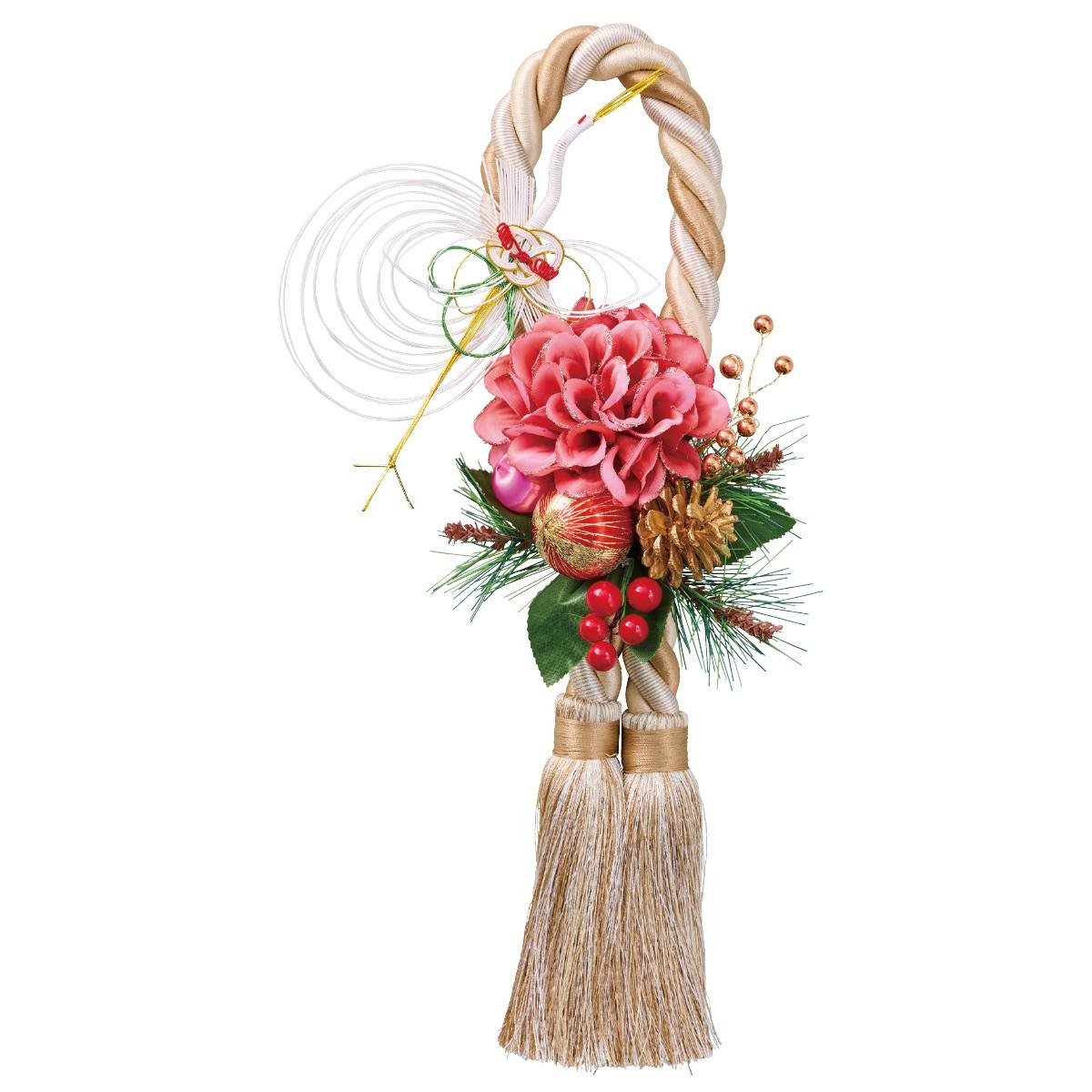 楽天市場】椿しめ縄 1個おしゃれで、華やかなアレンジのしめ縄飾りを