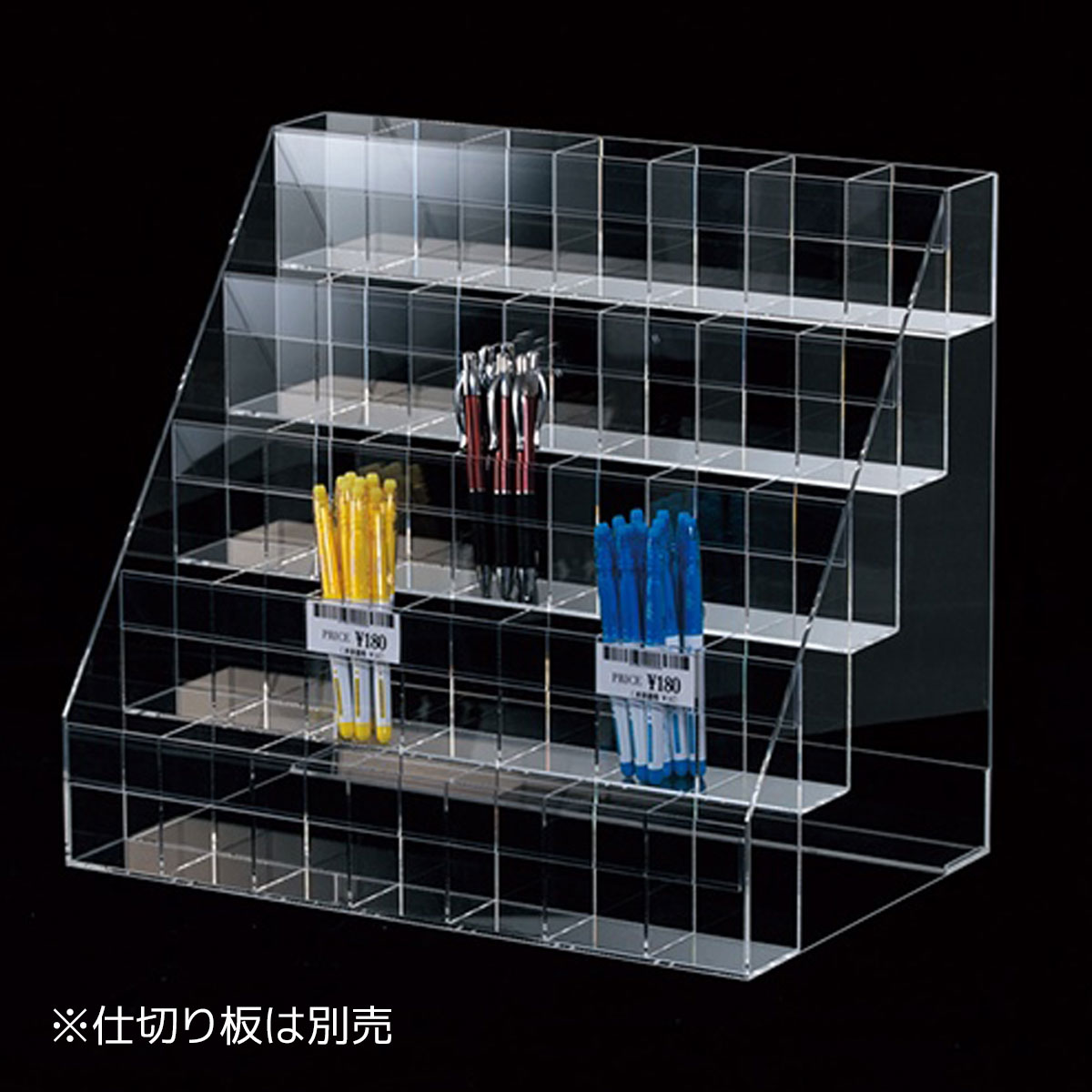 アクリル筆記具陳列ケース 7列5段 1台 多品種の文房具を陳列できるケース 送料無料 小物 スタンド ディスプレイ 収納 透明 整理 卓上 ディスプレイスタンド 什器 コスメ 文房具