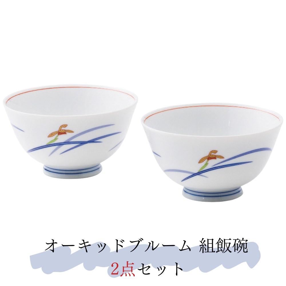 【メーカー直送】香蘭社 オーキッドブルーム 組飯碗 約直径11.5cm×高さ6.5cm 2客セット | 茶碗 ちゃわん めしわん 食器 和陶器 和柄 有田焼 伝統工芸 日本製 お祝い 祝い返し 結婚祝い 出産祝い 快気祝い 新築祝い