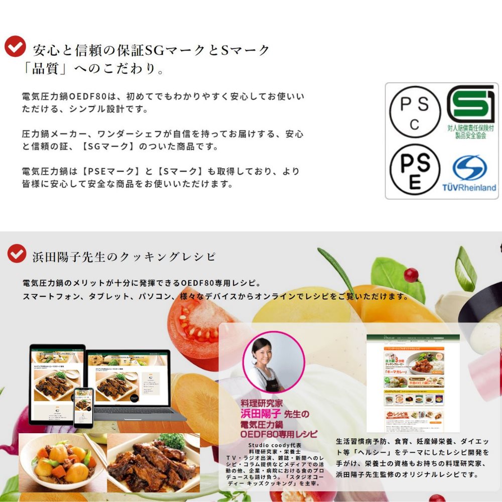 業務用 送料無料 マイコン ワンダーシェフ ハンバーグ プロ ポン と入れて ピッ と押すだけ あとは待つだけ楽楽調理 8l 電気 圧力鍋 電気圧力鍋 電気圧力釜 Oedf80 加圧 楽ポン 加熱 オート 自動 時短 煮物 肉 野菜 ハンバーグ カレールー 簡単 調理 保温