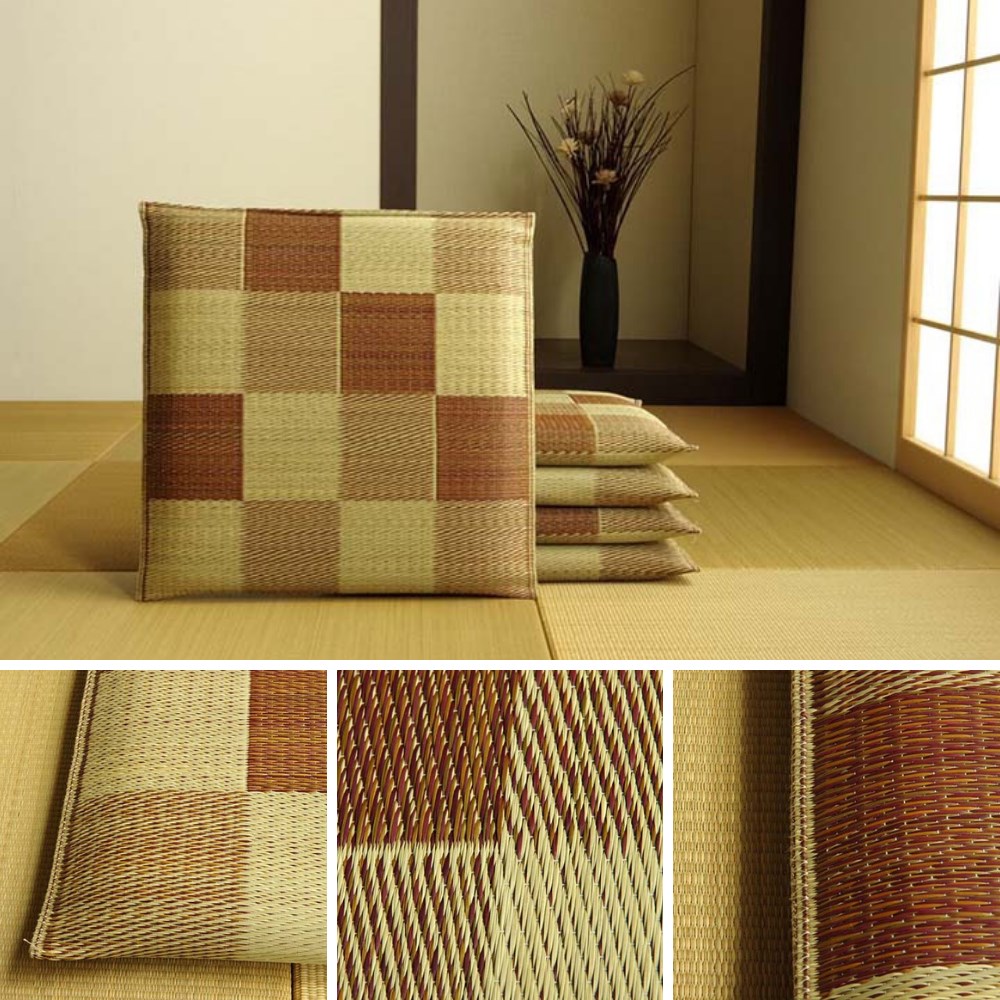 い草座布団織込千鳥5枚組約55×55cm|セット抗菌防臭調湿日本製ブロック弾力性耐久性清潔国産イ草座布団織込千鳥丈夫来客お客様敷物敷き物敷きもの正方形和室リビング背もたれクッションシンプルモダンブロック織込千鳥イケヒコ