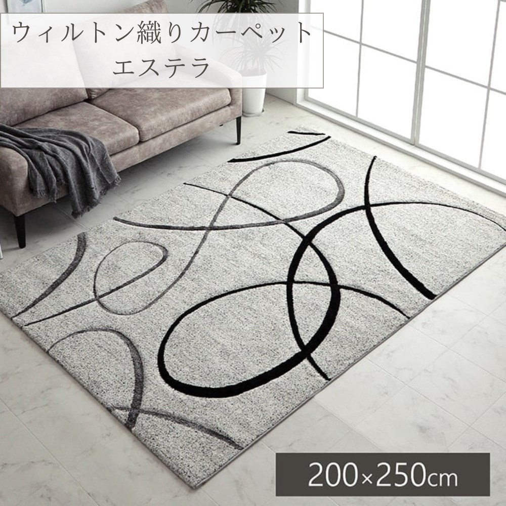 【メーカー直送品】ラグマット ラグカーペット ウィルトン織 約200×250cm | 絨毯 じゅうたん マット 玄関マット ベッドサイド デザインラグ おしゃれ ルームマット 室内 トルコ製 汚れにくい 北欧 モダン シンプル リビング ホットカーペット対応 エステラ イケヒコ