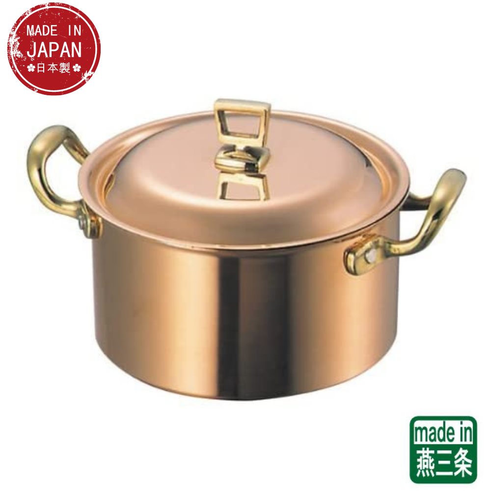 純銅 両手鍋 深型 24cm 蓋付き 鎚目 銅鍋 大容量 煮込み スープ 燕三条