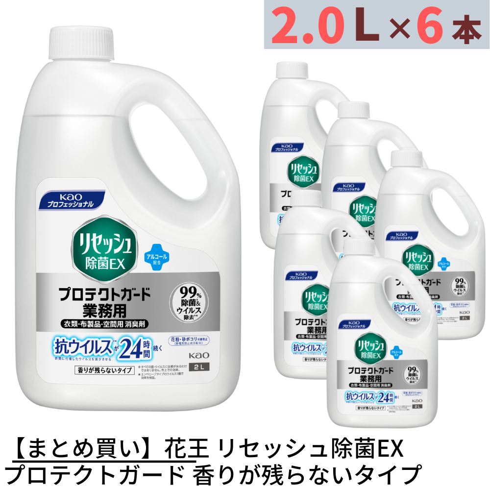 【まとめ買い】 花王 リセッシュ除菌EX プロテクトガード 香りが残らないタイプ 業務用 2L×6個 合計12L | 消臭剤 香り残らない プロテクトガード ウイルス除去 抗ウイルス 24時間 大容量 業務用 業務品 事業用 特大 詰め替え 詰替え 消臭 除菌 抗菌 原液使用 無香性