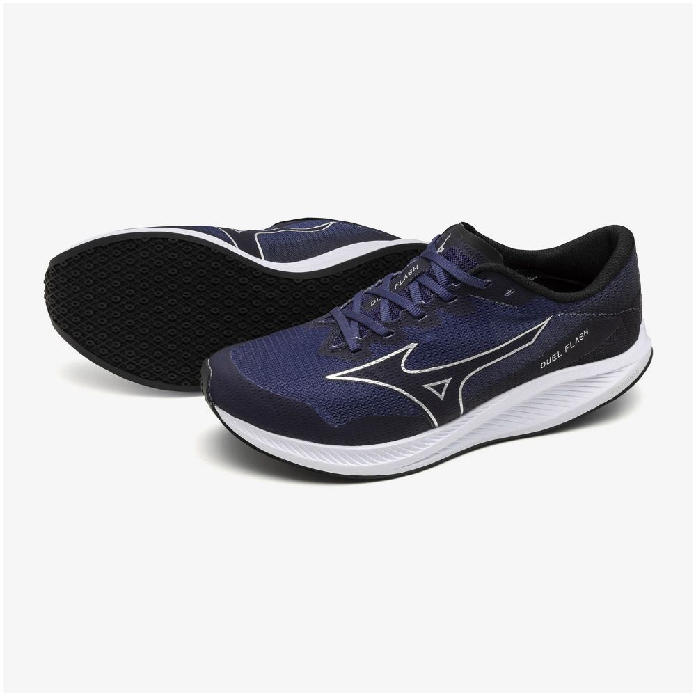 ミズノ (MIZUNO) デュエルフラッシュ ワイド ランニング メンズシリアスランナーシューズ メンズ ネイビー×シルバー×ブラック U1GD237001