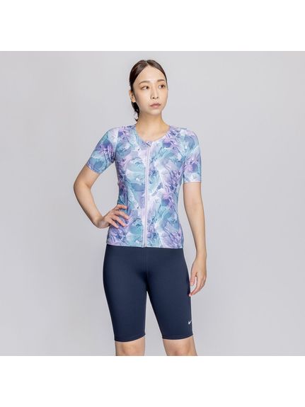 ナイキ (NIKE) ナイキ SP25 総柄ジップ付き半袖セパレーツ スイミング レディースフィットネス レディース グレー 2993131