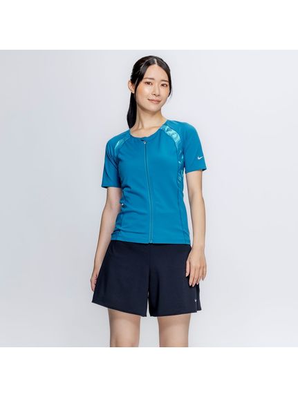 ナイキ (NIKE) ナイキ SS26 【FLARE FIT SHORTS】半袖ジップ付きセパレーツ スイミング レディースフィットネス レディース ターコイズ 2993153