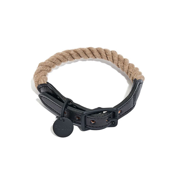 【FOUND MY ANIMAL ファウンドマイアニマル】MATTE BLACK/NATURAL ROPE & LEATHER CAT & DOG COLLAR キャット＆ドッグカラー ■ネコポス送料無料■