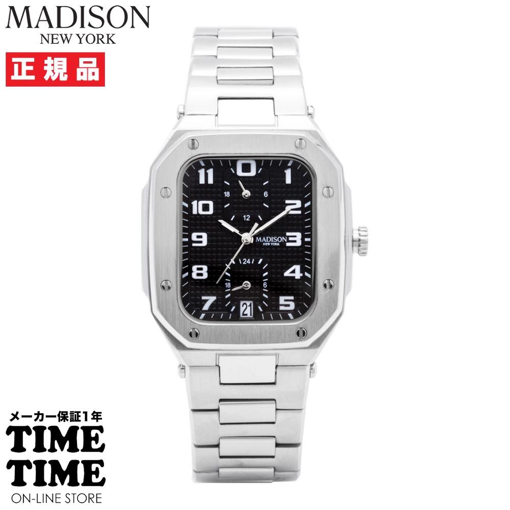 【26日26時まで!最大2,000円OFFクーポン!ポイント最大47.5倍】MADISON NEW YORK マディソンニューヨーク フィフス・アベニュー デュアルタイム メンズ ブラック MA011012-1 【安心のメーカー1年保証】|時計専門店タイムタイム