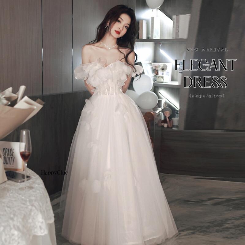 パーティードレス オフショルダー 白 ドレス 成人式 ロングドレス プリンセスライン 結婚式 ドレス レディース 花嫁 ウエディングドレス 二次会 演奏会 ピアノ発表会 ドレス カラードレス フォーマル おしゃれ コンサート ホワイト 前撮りドレス フォトウェディング撮影