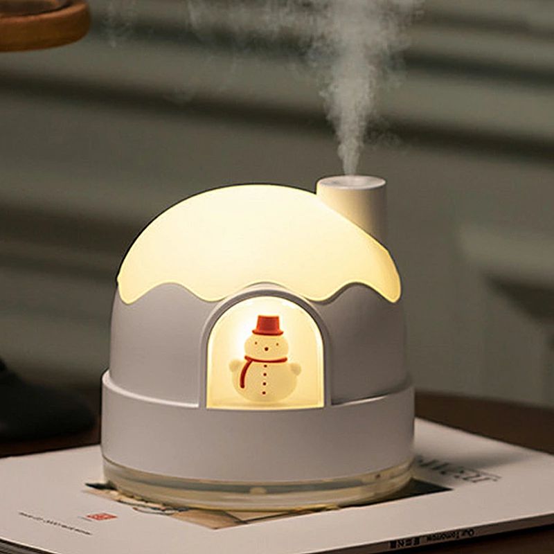 ピンク 静音 かわいい 雪だるま 卓上加湿器 大容量 350ml USB給電 LEDライト付き スチーム式 小型 おしゃれ 超音波式
