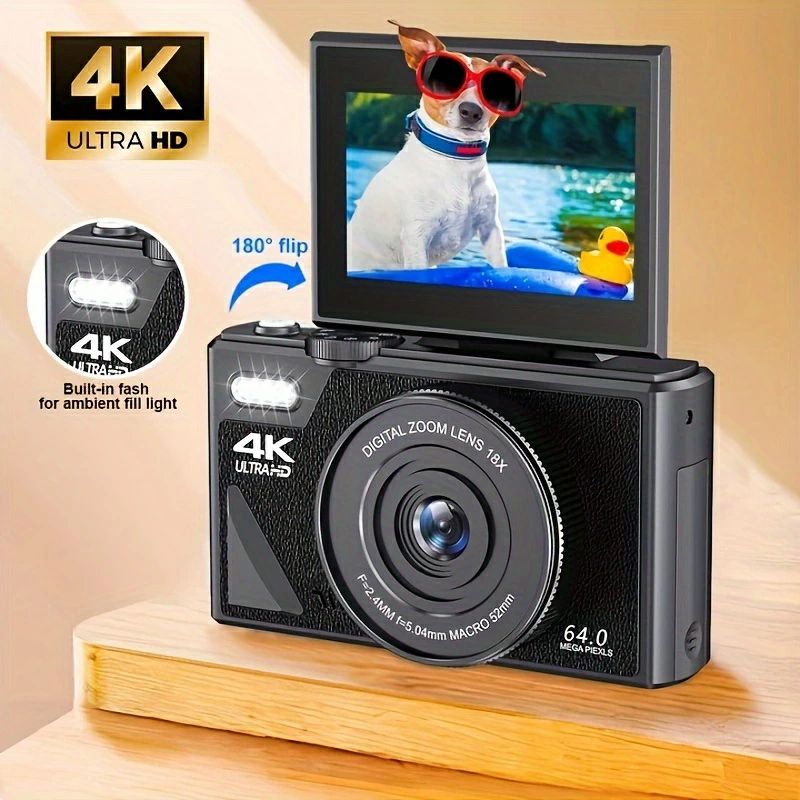 デジタルカメラ ビデオカメラ カメラ デジカメ 小型 4K 軽量 動画撮影 6400万画素 FHD 1080P 18倍ズーム 32GB TFカード付属 卒業式 高校生 学生 初心者 子供用｜ストア石丸 21,038円
