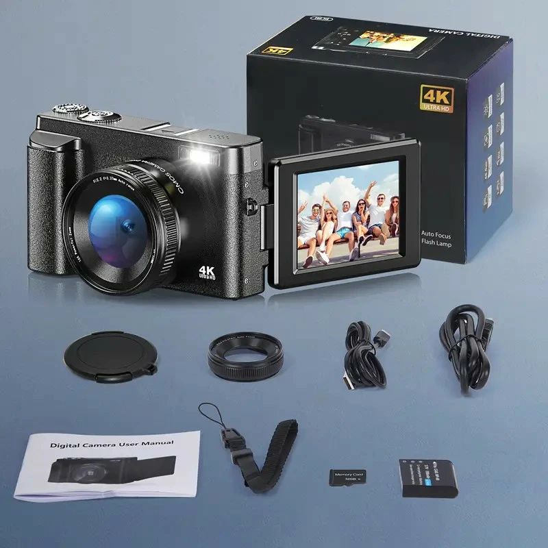 デジカメ 4Kデジタルカメラ 16倍ズーム 180&deg;回転 48MPのブロギングカメラ 携帯便利 ビデオオートフォーカス 手ブレ補正 32GのTFカードとUVフィルターレンズが付属 初心者 学生 修学旅行 プレゼント｜ストア石丸 15,675円