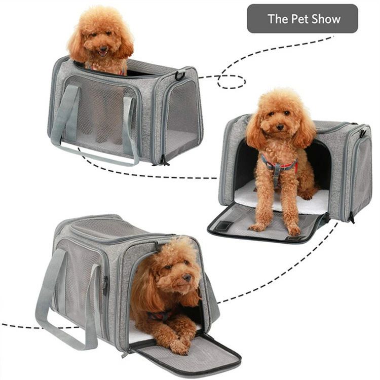 ペットキャリーバッグ 猫用キャリングバッグ 折りたたみ式 ペットキャリー 中・大型猫用・小型犬 飛び出し防止 傷防止 ベルト脱着可 洗えるマット 通気性 軽量 大容量 耐荷重6KG お出かけ/旅行/ドライブ/防災/避難用