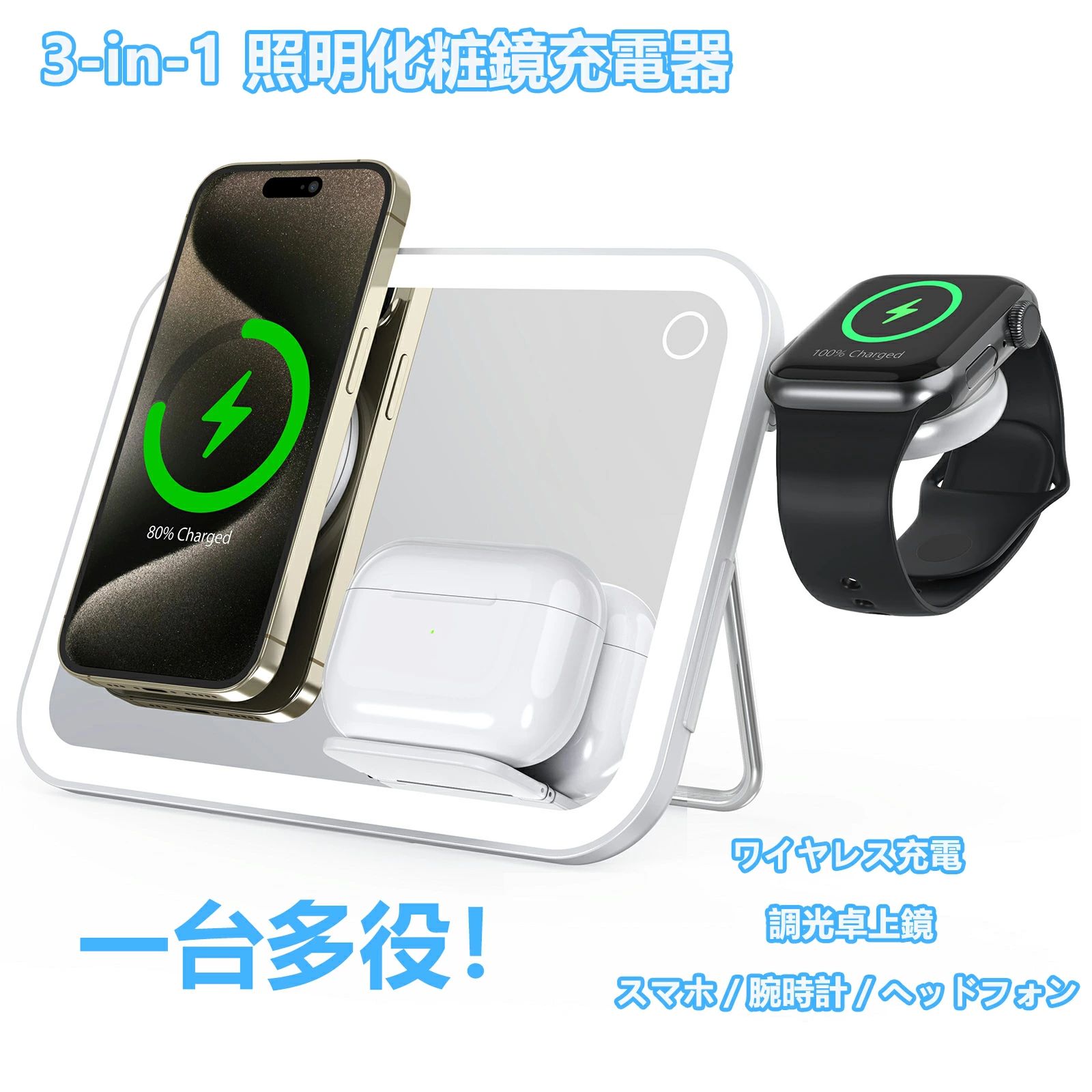 楽天市場】鏡 USB充電器 照明 3way モバイルバッテリー LEDライト