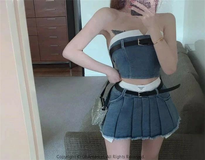 おしゃれデニムチューブトップスカート☆ワンショルダーで女子会コーデにぴったり h3eyndf8mkwyuqo4qird.jpg