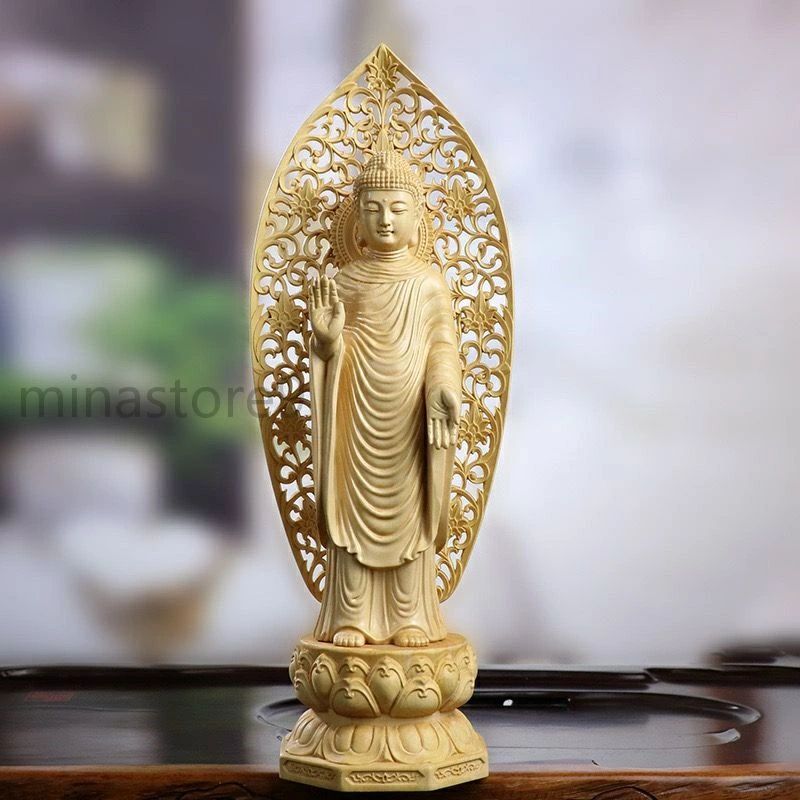 禅インテリア 和モダン 職人手彫り 贈答品 法事/新築祝い 開運/招福 防虫加工 室内飾り コンパクト ミニ 柘植(黄楊) 木彫り仏像