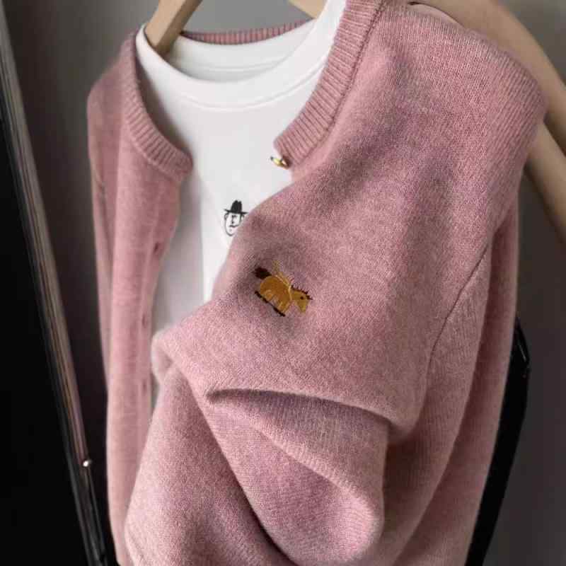 カジュアル カーディガン かわいい ラウンドネック レディース 秋冬 ゆったり ニット 刺繍 トップス 長袖