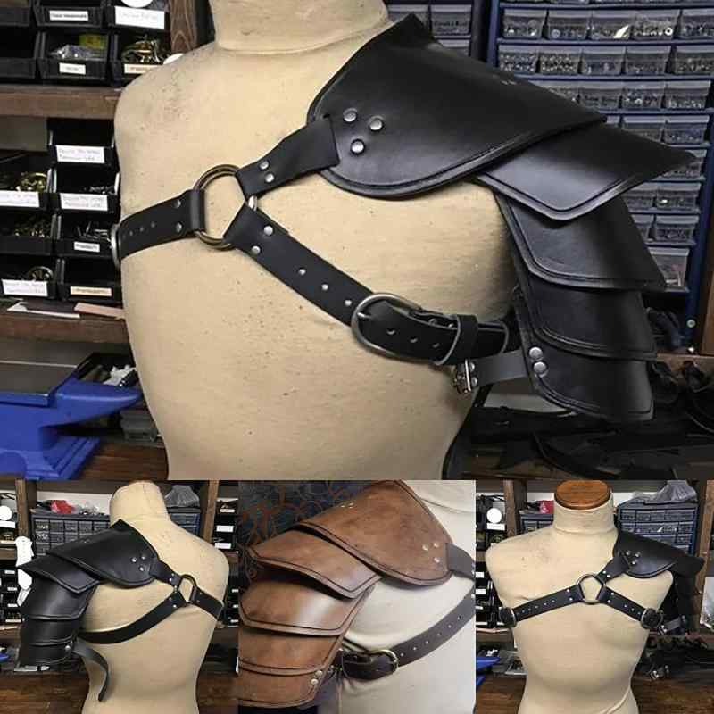 欧米風 レトロ ヴィンテージ 中世 ルネサンス ヴァイキング ファンタジー 肩当て 肩防具 仮装 イベント衣装 ブラック
