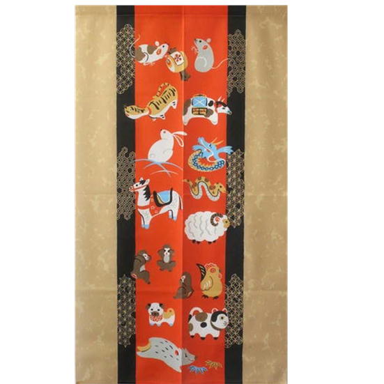 筒描き手染め暖簾渦潮麻のれん 巾80×181cm 本染 一点物