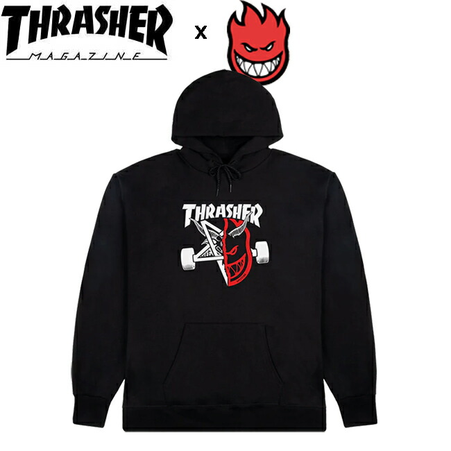 パーカー THRASHER x SPITFIRE スラッシャー スピットファイアー Thrash & Burn Hoodie Sweat USA Black プルオーバーフード スウェット メンズ レディース