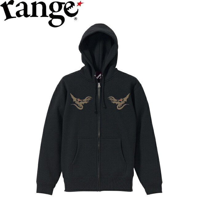 パーカー range 領域 Dragon ZIP UP Hoody Sweat Black ジップアップフード 汗水 メンズ レディース